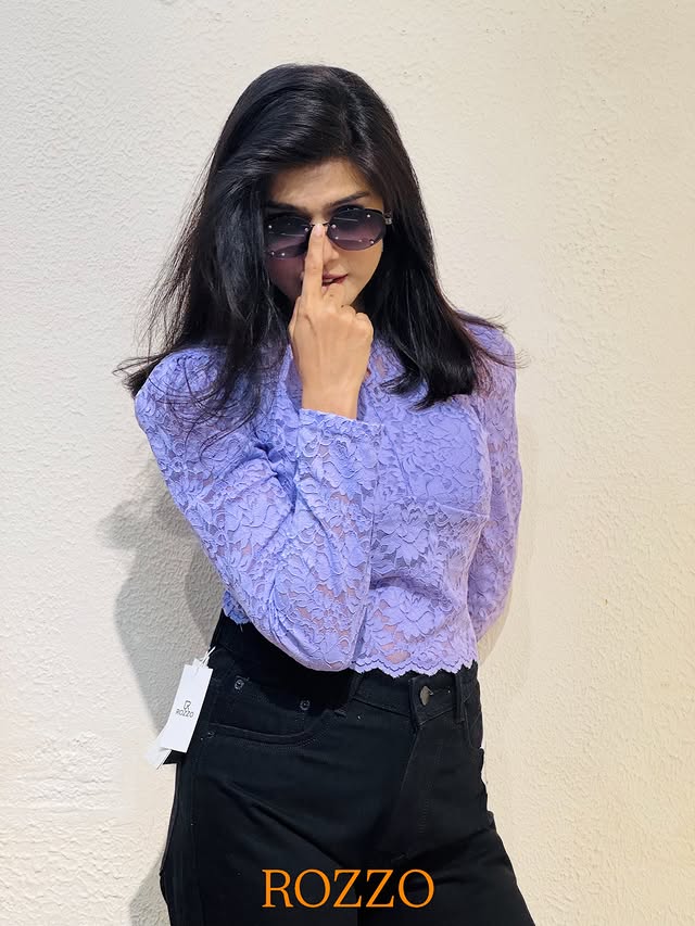 Model wearing a lilac western top at Rozzo